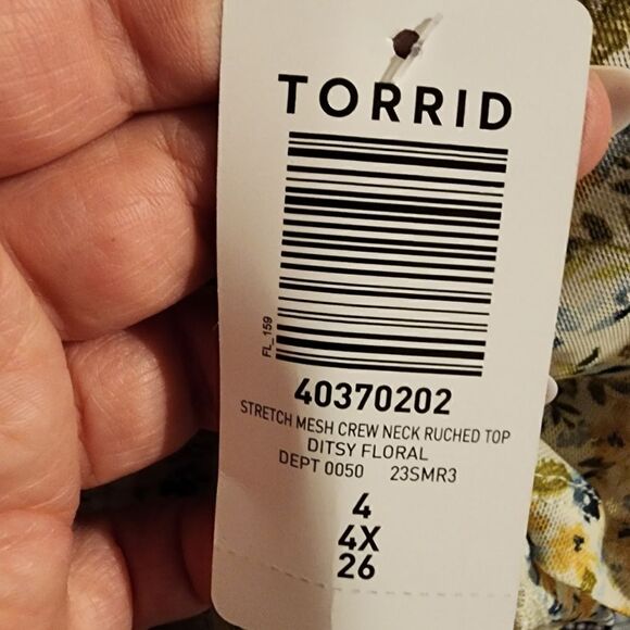 4X 26W Torrid Blue Floral Stretch Mesh Crew Neck Ruched Top Sweetheart Ditsy Flo - Picture 7 of 7